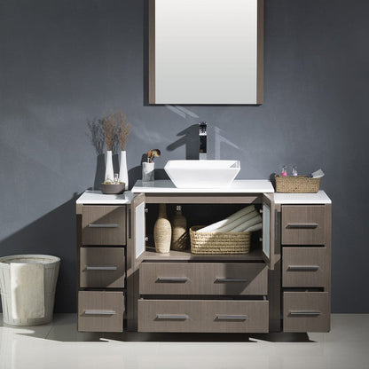 Fresca Torino 54 Gray Oak Modern Bathroom Vanity w/ 2 Side Cabinets & Vessel Sink