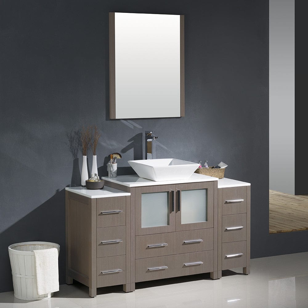 Fresca Torino 54 Gray Oak Modern Bathroom Vanity w/ 2 Side Cabinets & Vessel Sink