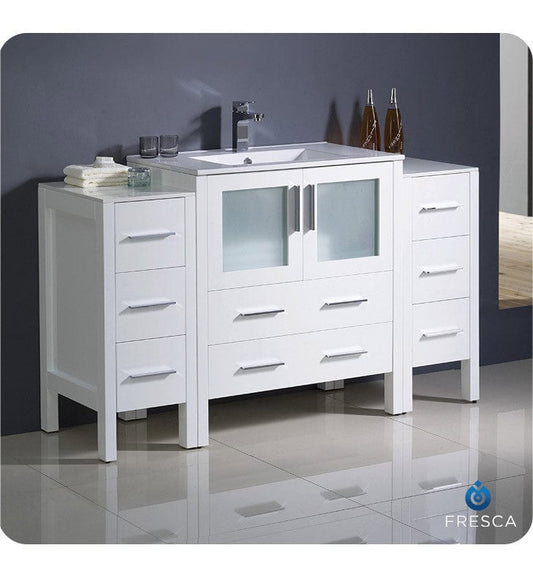 Fresca Torino 54 White Modern Bathroom Cabinets w/ Integrated Sink