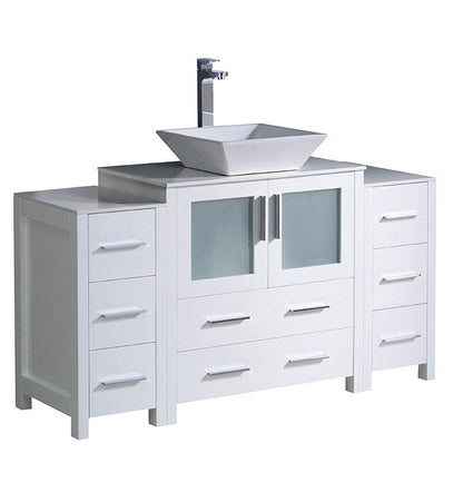 Fresca Torino 54" White Modern Bathroom Cabinets w/ Top & Vessel Sink