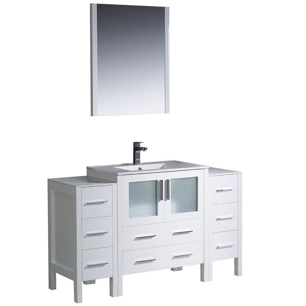 Fresca Torino 54" White Modern Bathroom Vanity w/ 2 Side Cabinets & Integrated Sink