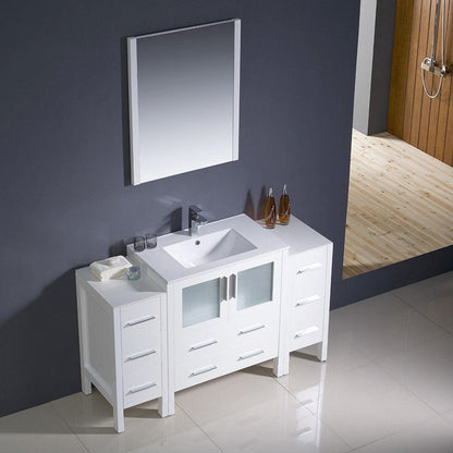 Fresca Torino 54 White Modern Bathroom Vanity w/ 2 Side Cabinets & Integrated Sink