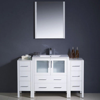 Fresca Torino 54 White Modern Bathroom Vanity w/ 2 Side Cabinets & Integrated Sink