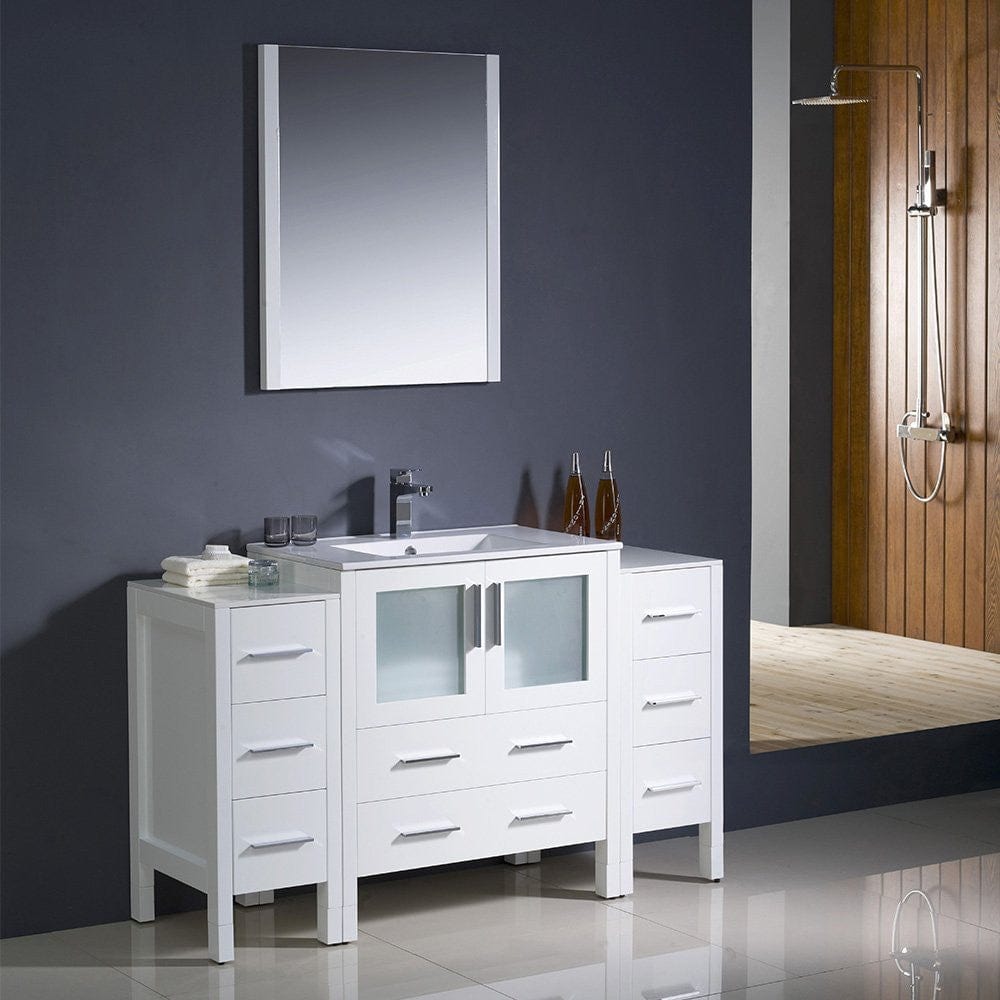 Fresca Torino 54 White Modern Bathroom Vanity w/ 2 Side Cabinets & Integrated Sink