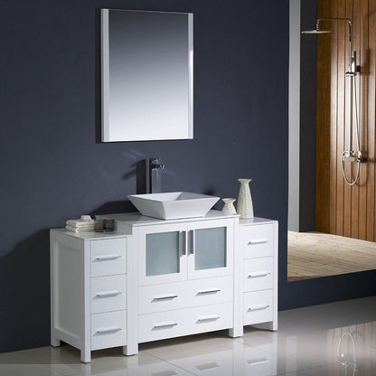 Fresca Torino 54 White Modern Bathroom Vanity w/ 2 Side Cabinets & Vessel Sink