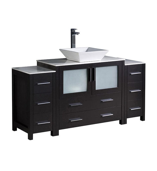 Fresca Torino 60" Espresso Modern Bathroom Cabinets w/ Top & Vessel Sink