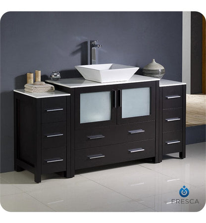 Fresca Torino 60 Espresso Modern Bathroom Cabinets w/ Top & Vessel Sink