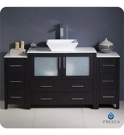 Fresca Torino 60 Espresso Modern Bathroom Cabinets w/ Top & Vessel Sink