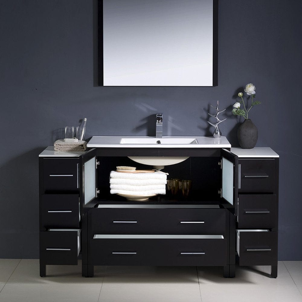 Fresca Torino 60 Espresso Modern Bathroom Vanity w/ 2 Side Cabinets & Integrated Sink