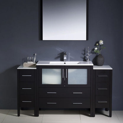 Fresca Torino 60 Espresso Modern Bathroom Vanity w/ 2 Side Cabinets & Integrated Sink