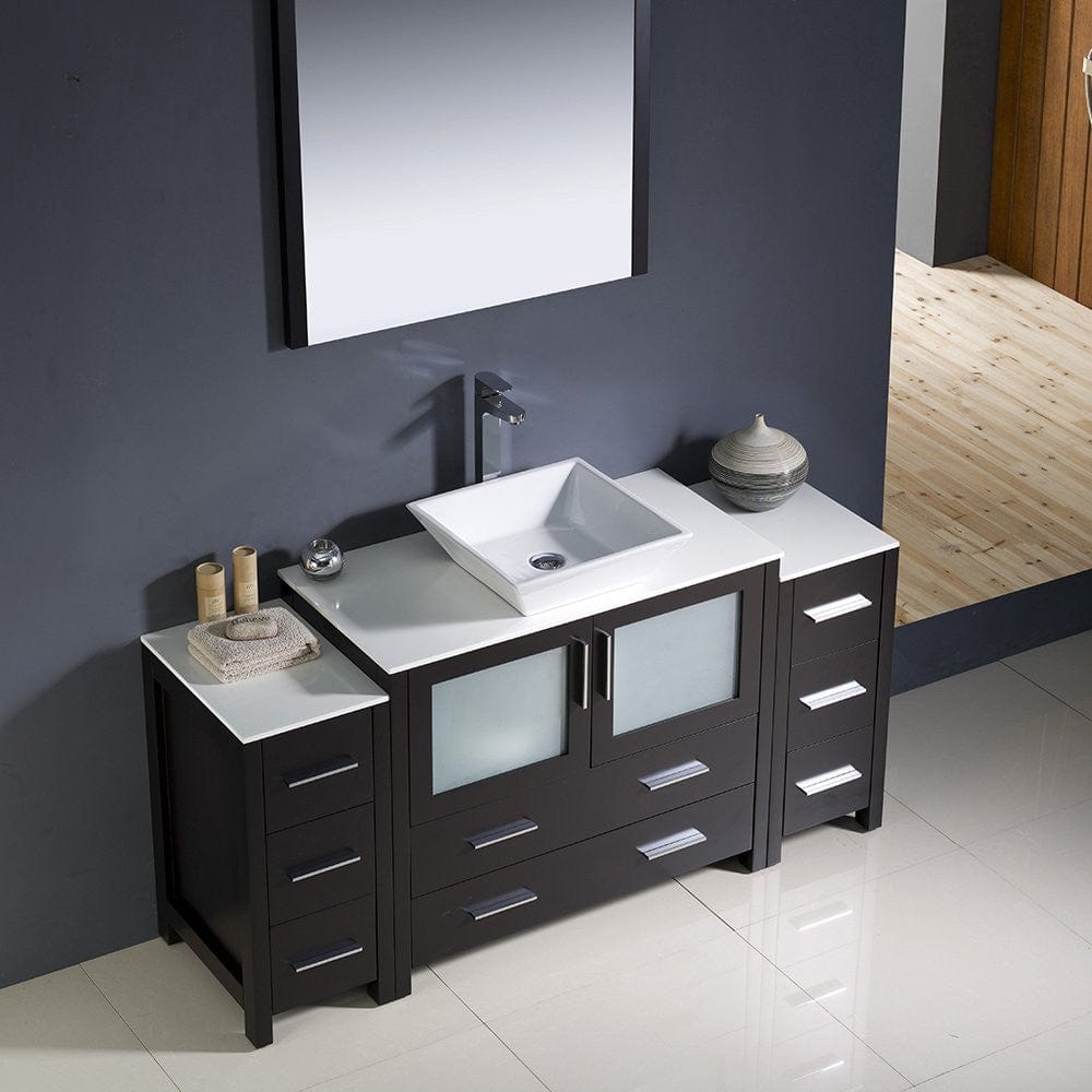 Fresca Torino 60 Espresso Modern Bathroom Vanity w/ 2 Side Cabinets & Vessel Sink