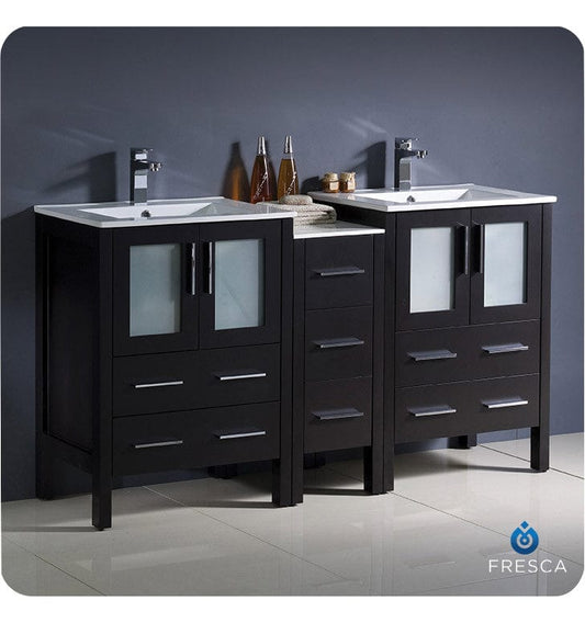 Fresca Torino 60 Espresso Modern Double Sink Bathroom Cabinets w/ Integrated Sinks