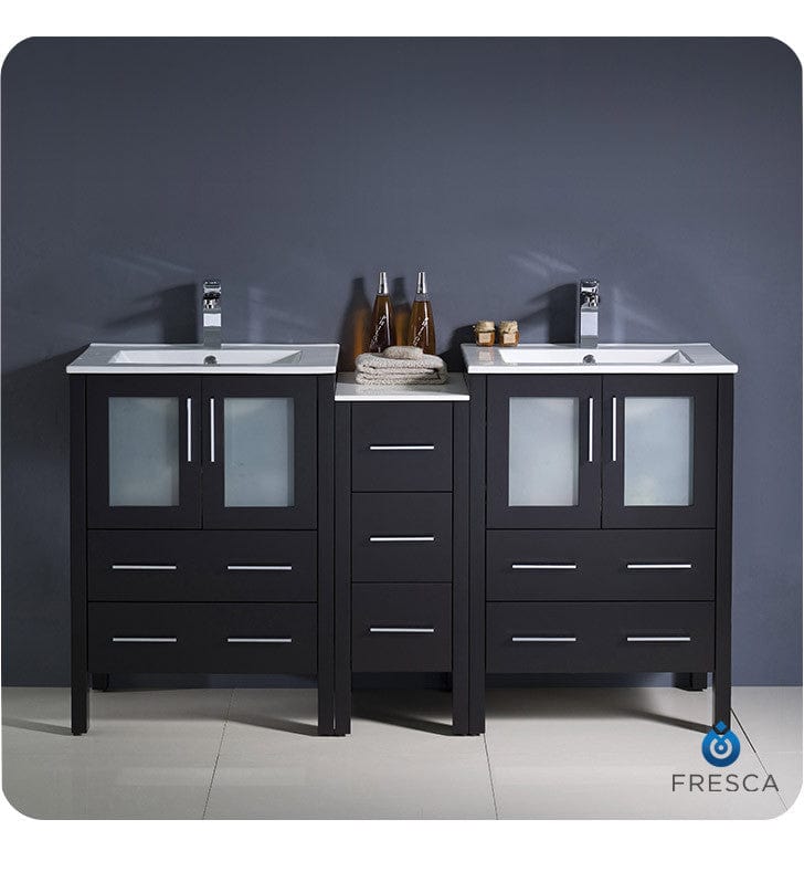 Fresca Torino 60 Espresso Modern Double Sink Bathroom Cabinets w/ Integrated Sinks