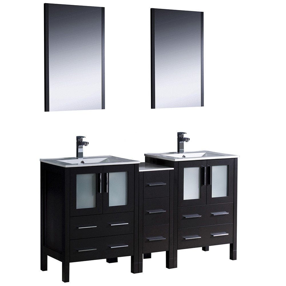 Fresca Torino 60 Espresso Modern Double Sink Bathroom Vanity w/ Side Cabinet & Integrated Sinks