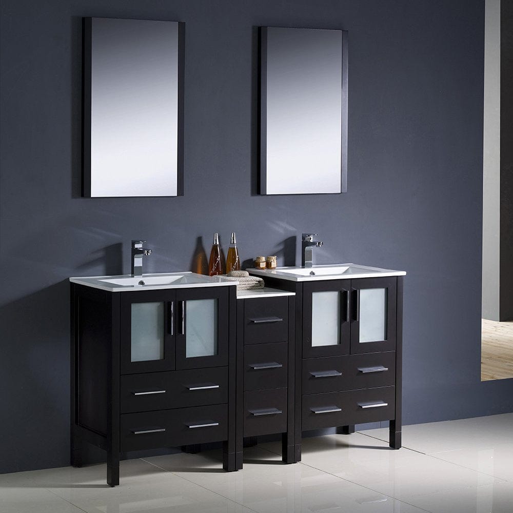 Fresca Torino 60 Espresso Modern Double Sink Bathroom Vanity w/ Side Cabinet & Integrated Sinks