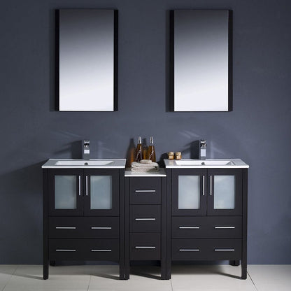 Fresca Torino 60 Espresso Modern Double Sink Bathroom Vanity w/ Side Cabinet & Integrated Sinks