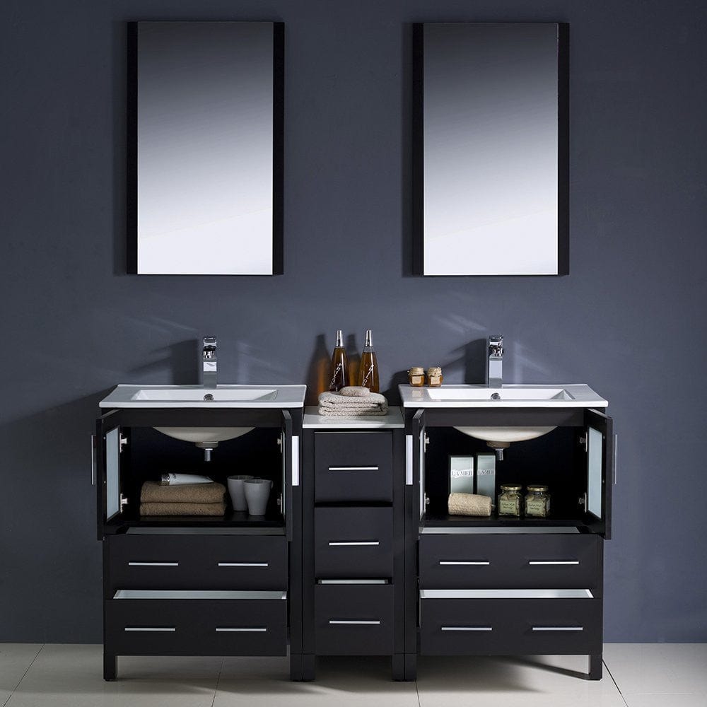 Fresca Torino 60 Espresso Modern Double Sink Bathroom Vanity w/ Side Cabinet & Integrated Sinks