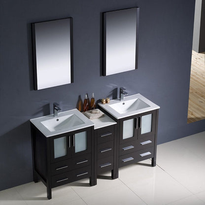 Fresca Torino 60 Espresso Modern Double Sink Bathroom Vanity w/ Side Cabinet & Integrated Sinks