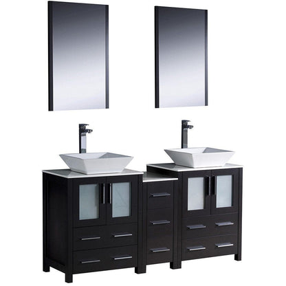 Fresca Torino 60" Espresso Modern Double Sink Bathroom Vanity w/ Side Cabinet & Vessel Sinks