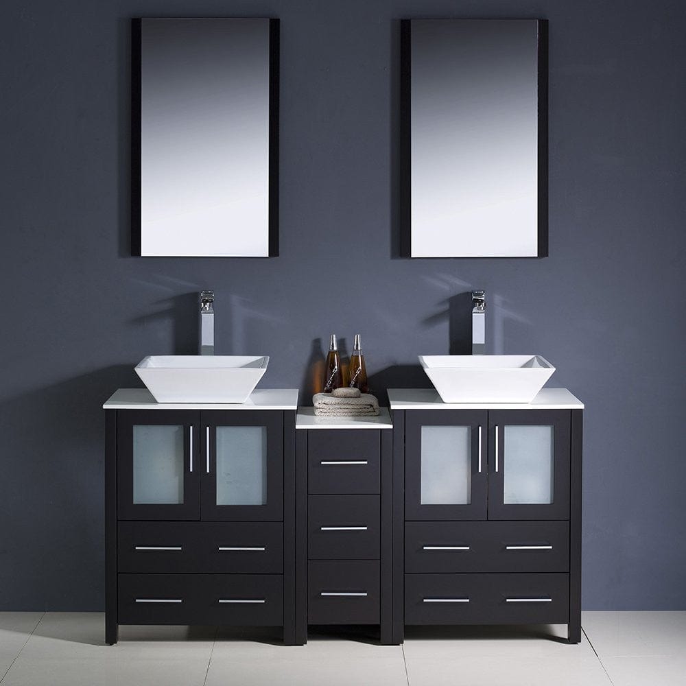 Fresca Torino 60 Espresso Modern Double Sink Bathroom Vanity w/ Side Cabinet & Vessel Sinks