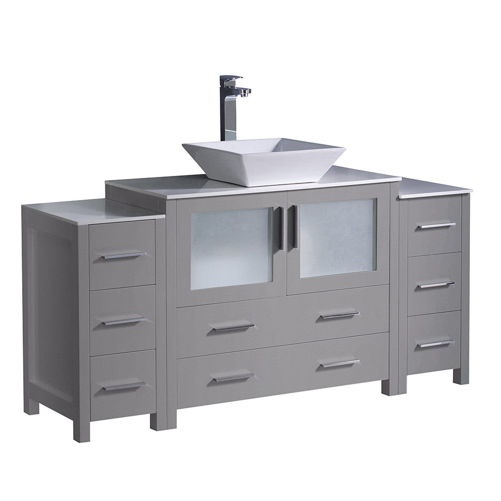 Fresca Torino 60" Gray Modern Bathroom Cabinets w/ Top & Vessel Sink