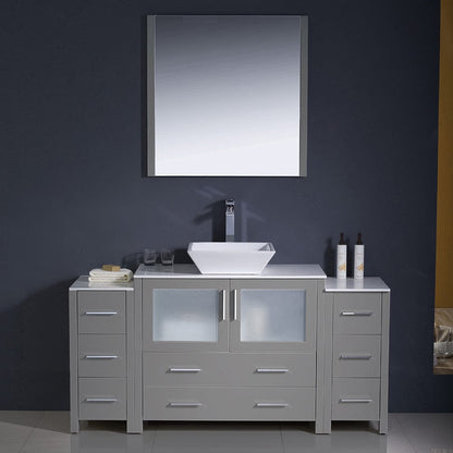 Fresca Torino 60 Gray Modern Bathroom Vanity w/ 2 Side Cabinets & Vessel Sink