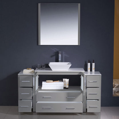 Fresca Torino 60 Gray Modern Bathroom Vanity w/ 2 Side Cabinets & Vessel Sink