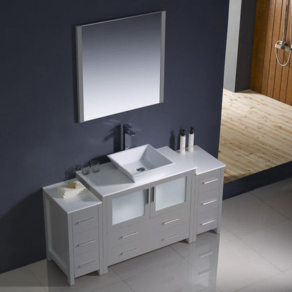 Fresca Torino 60 Gray Modern Bathroom Vanity w/ 2 Side Cabinets & Vessel Sink