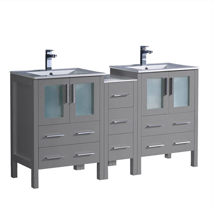 Fresca Torino 60" Gray Modern Double Sink Bathroom Cabinets w/ Integrated Sinks