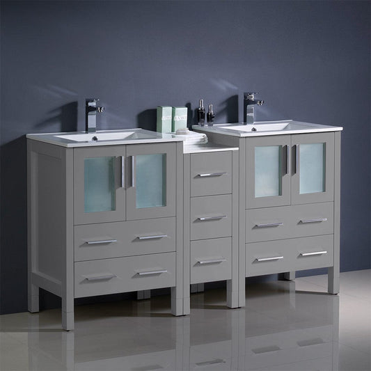 Fresca Torino 60 Gray Modern Double Sink Bathroom Cabinets w/ Integrated Sinks