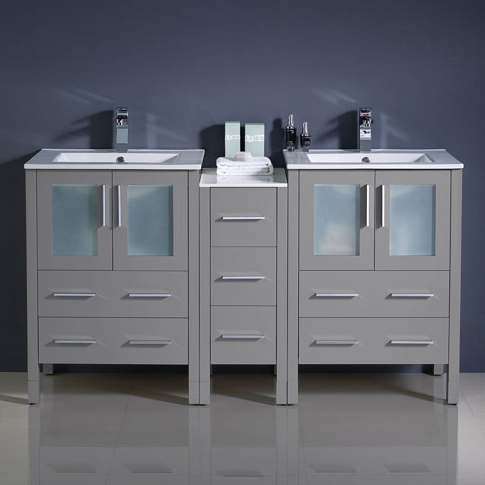 Fresca Torino 60 Gray Modern Double Sink Bathroom Cabinets w/ Integrated Sinks