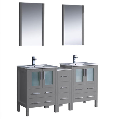 Fresca Torino 60" Gray Modern Double Sink Bathroom Vanity w/ Side Cabinet & Integrated Sinks