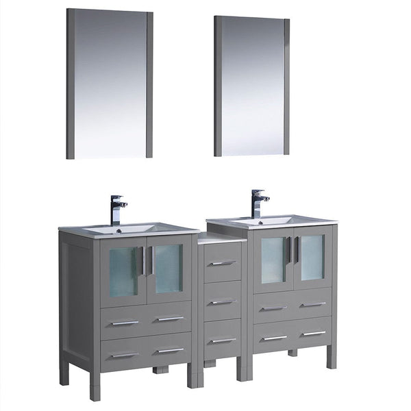 Fresca Torino 60 Gray Modern Double Sink Bathroom Vanity w/ Side Cabinet & Integrated Sinks