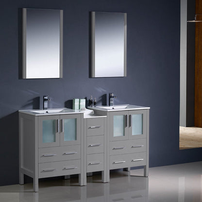 Fresca Torino 60 Gray Modern Double Sink Bathroom Vanity w/ Side Cabinet & Integrated Sinks