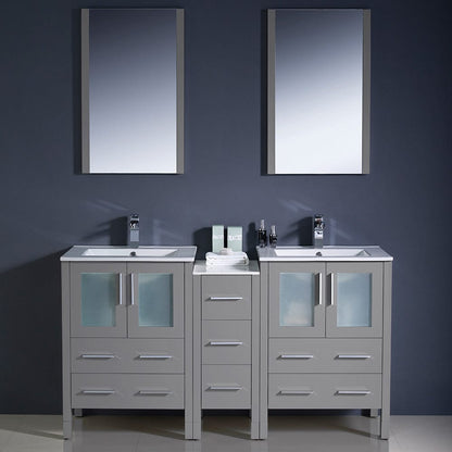 Fresca Torino 60 Gray Modern Double Sink Bathroom Vanity w/ Side Cabinet & Integrated Sinks