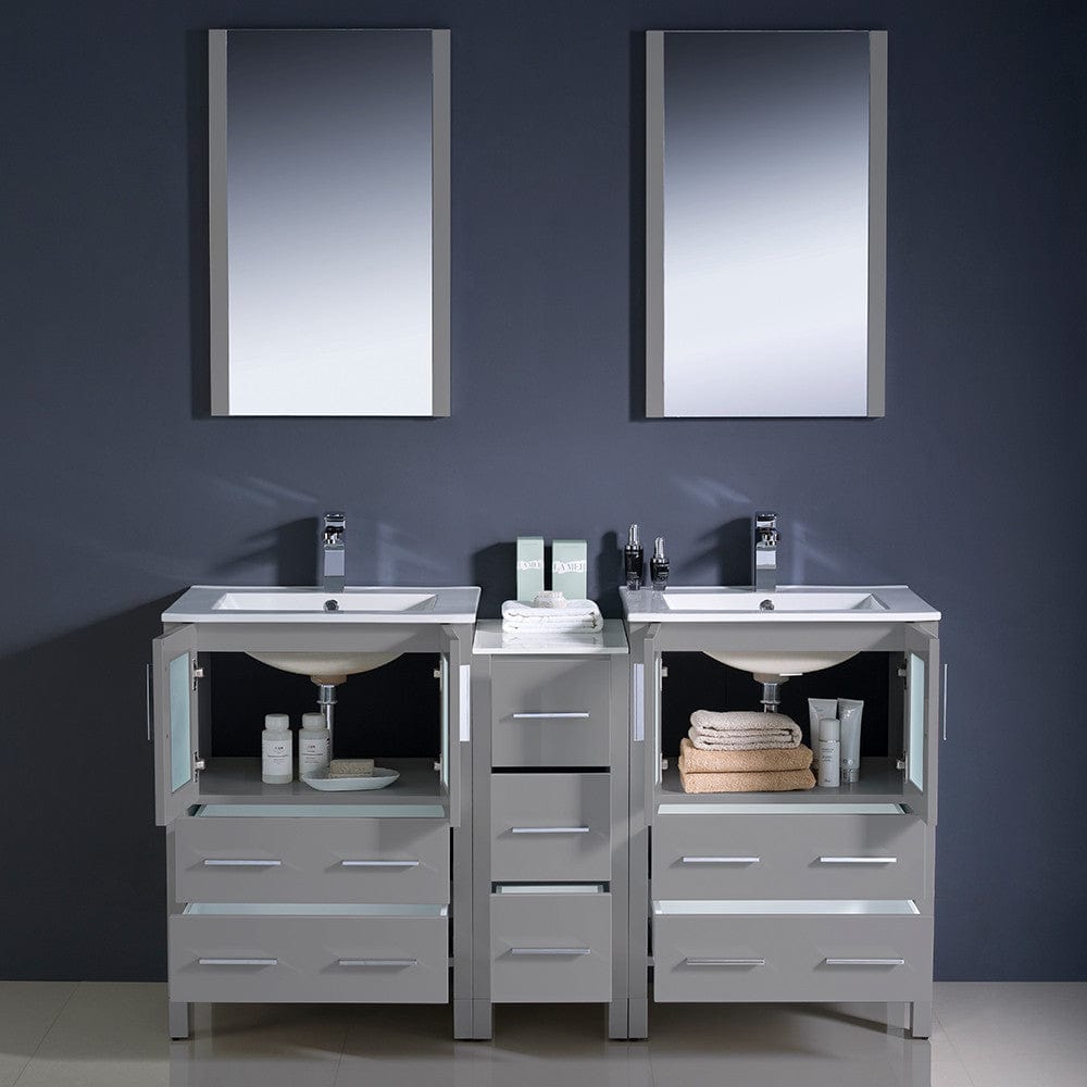 Fresca Torino 60 Gray Modern Double Sink Bathroom Vanity w/ Side Cabinet & Integrated Sinks