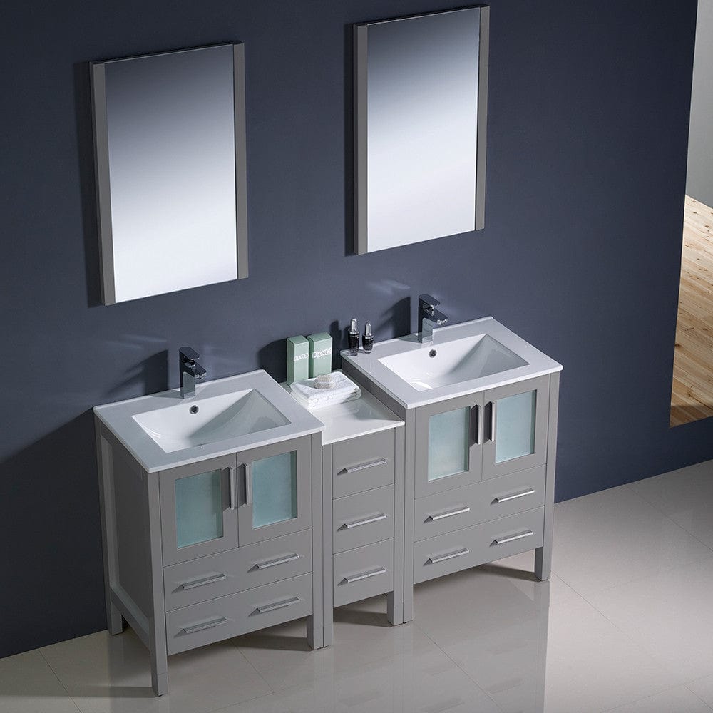 Fresca Torino 60 Gray Modern Double Sink Bathroom Vanity w/ Side Cabinet & Integrated Sinks