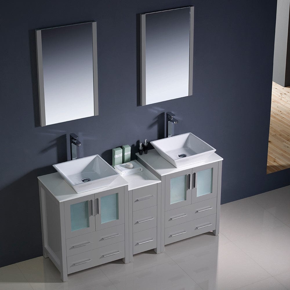 Fresca Torino 60 Gray Modern Double Sink Bathroom Vanity w/ Side Cabinet & Vessel Sinks