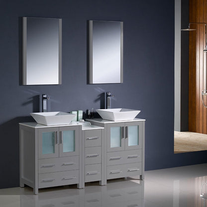 Fresca Torino 60 Gray Modern Double Sink Bathroom Vanity w/ Side Cabinet & Vessel Sinks