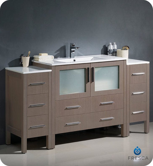 Fresca Torino 60 Gray Oak Modern Bathroom Cabinets w/ Integrated Sink