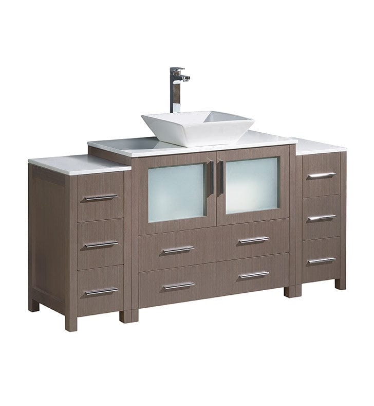 Fresca Torino 60 Gray Oak Modern Bathroom Cabinets w/ Top & Vessel Sink