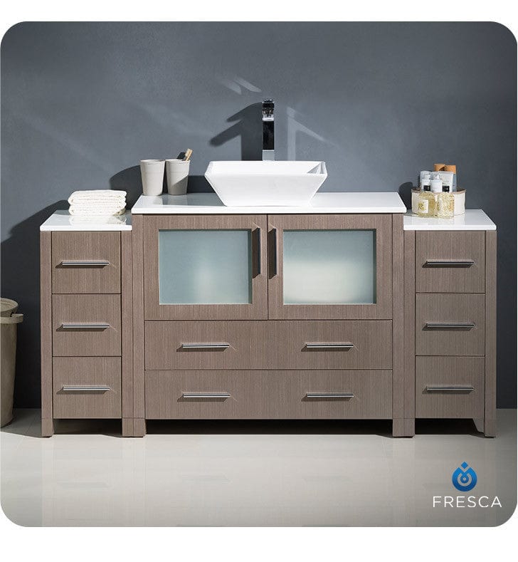 Fresca Torino 60 Gray Oak Modern Bathroom Cabinets w/ Top & Vessel Sink