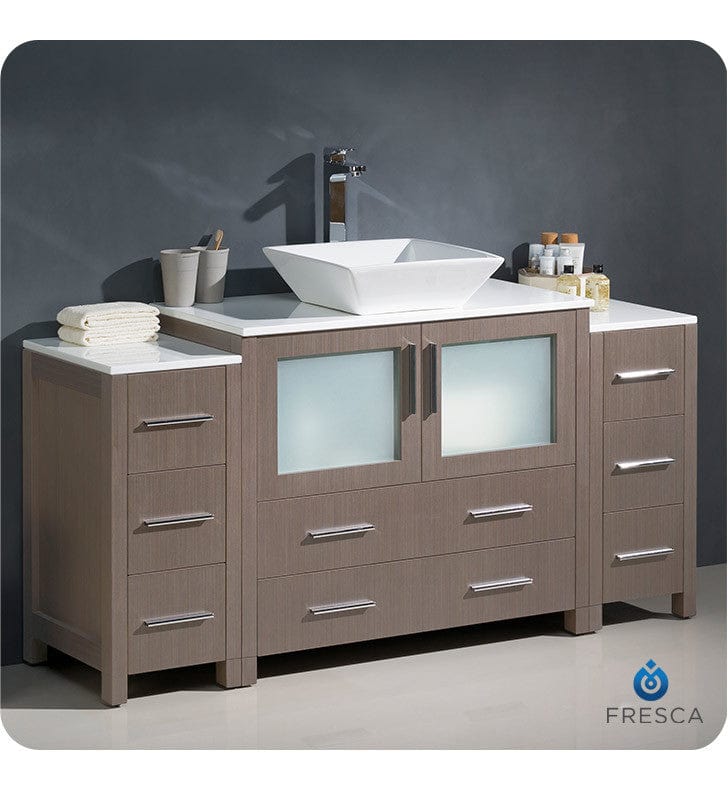 Fresca Torino 60 Gray Oak Modern Bathroom Cabinets w/ Top & Vessel Sink