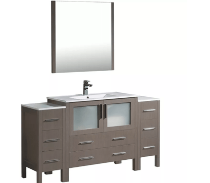 Fresca Torino 60 Gray Oak Modern Bathroom Vanity w/ 2 Side Cabinets & Integrated Sink