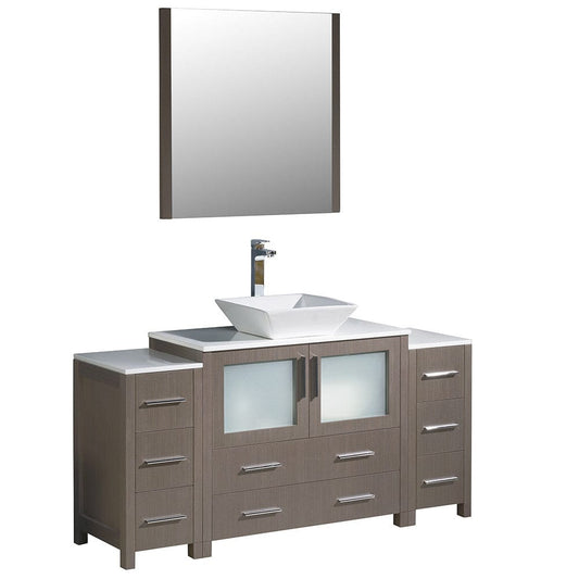 Fresca Torino 60" Gray Oak Modern Bathroom Vanity w/ 2 Side Cabinets & Vessel Sink