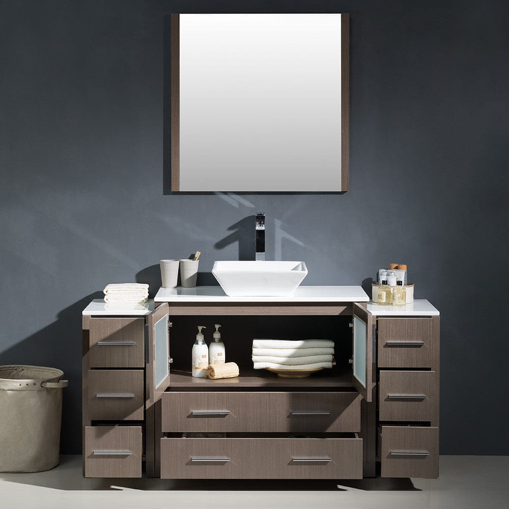 Fresca Torino 60 Gray Oak Modern Bathroom Vanity w/ 2 Side Cabinets & Vessel Sink