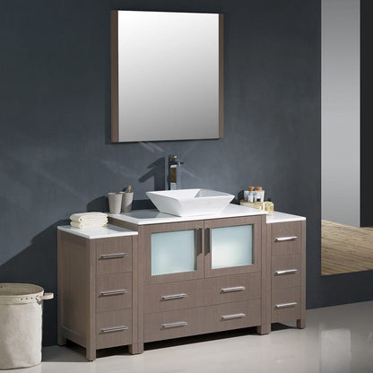 Fresca Torino 60 Gray Oak Modern Bathroom Vanity w/ 2 Side Cabinets & Vessel Sink