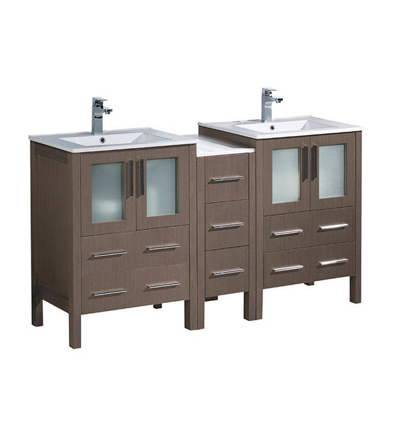 Fresca Torino 60 Gray Oak Modern Double Sink Bathroom Cabinets w/ Integrated Sinks