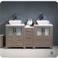 Fresca Torino 60 Gray Oak Modern Double Sink Bathroom Cabinets w/ Tops & Vessel Sinks