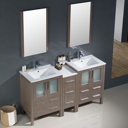 Fresca Torino 60 Gray Oak Modern Double Sink Bathroom Vanity w/ Side Cabinet & Integrated Sinks